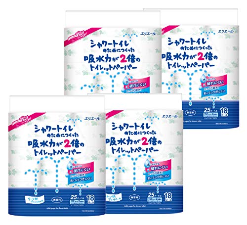 エリエール シャワートイレのためにつくった吸水力が2倍のトイレットペーパー 25m(112シート)×72ロール(18