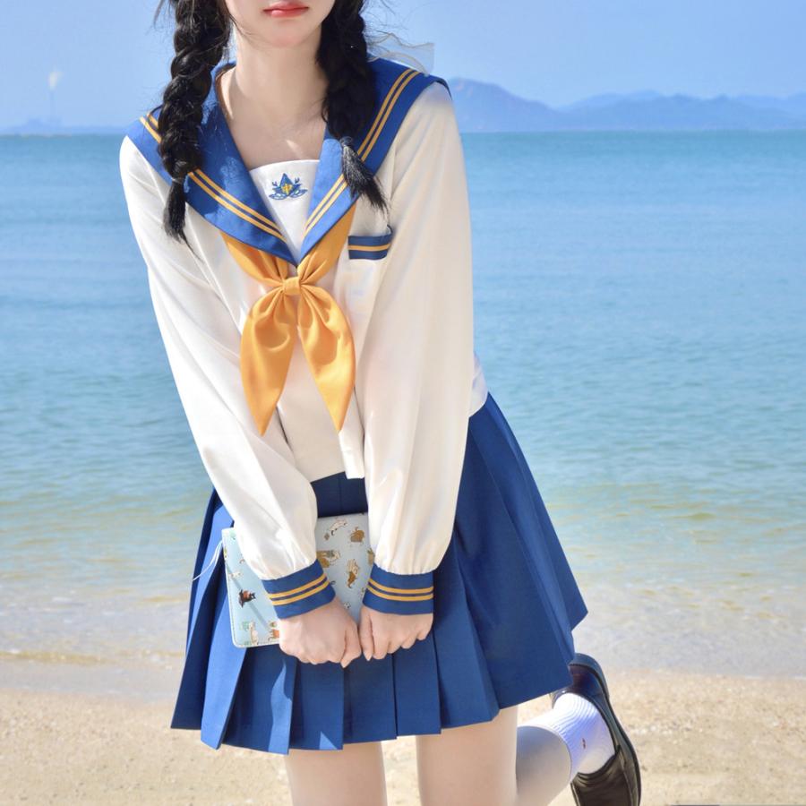 コスプレ可愛いレディース JC 青い上着 文化祭 仮装 学園祭 高校生 スカーフ3点セット セーラー服 制服 【韓国ins大人気】即納女子制服 コスチューム JK制服 プリーツスカート 学生服