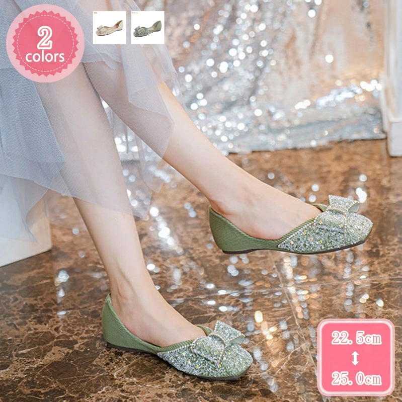 500円OFFクーポン パンプス 痛くない ローヒール ぺたんこ リボン ラインストーン 幅広 柔らかい 歩きやすい 疲れない フラットパンプス 立ち仕事 オフィス おしゃれ フラットシューズ レディ 7,362円