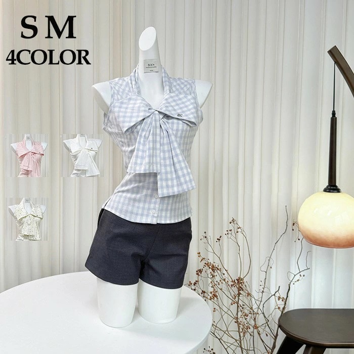 ブラウス 袖なし シャツ リボン レディース 夏 優しい シフォン 通勤 日常 おしゃれ 可愛い ピンク ブルー ホワイト イエロー カジュアルdk011lclcm5