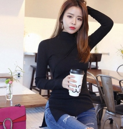 タイトハイネックニット トップス ニット 長袖 タイト ハイネック ブラック グレー S M L XL 爽やか スタイル 可愛い きれいめ シンプル カジュアル 上品 おしゃれ