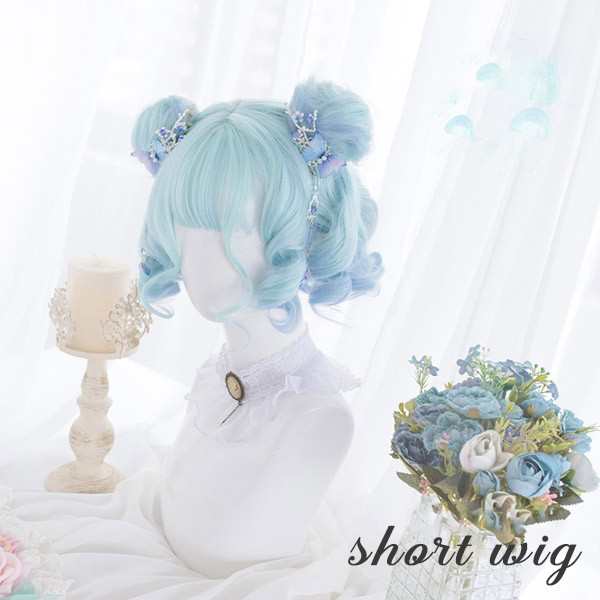 【新品】ウィッグ グラデーション lolita レディース フルウィッグ 小顔効果抜群 短髪 ゆめ可愛い 原宿風 かつら 巻き毛 ぱっつん前髪 コスプレ ロリータ 可愛い キュート パーティー ハロウ