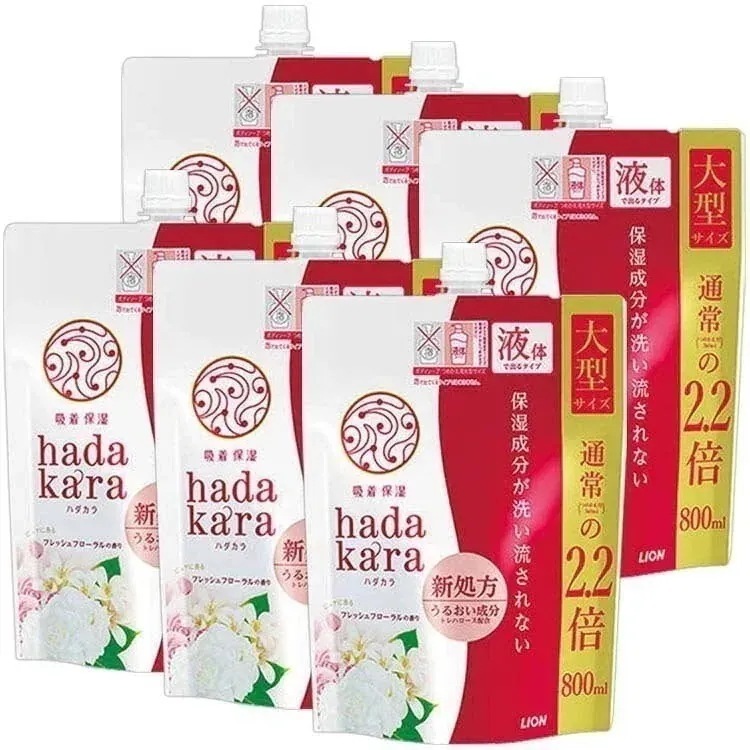 【人気商品】6個セット hadakaraボディソープ フレッシュフローラルの香り 詰替大型サイズ800ml(D) メガ割