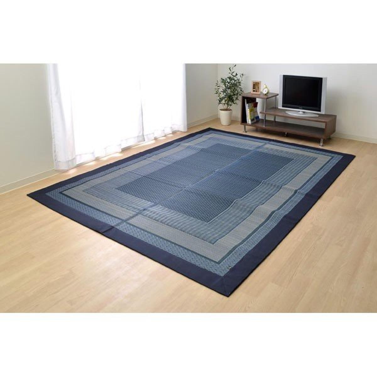 【I】【代引不可】い草 花ござ DXランクス ラグ 裏貼り加工 総色 ネイビー 約140×200cm 日本製 畳 カバー センターラグ い草【北海道・沖縄・離島不可】cm　裏貼りなし 上敷 ラグ 水