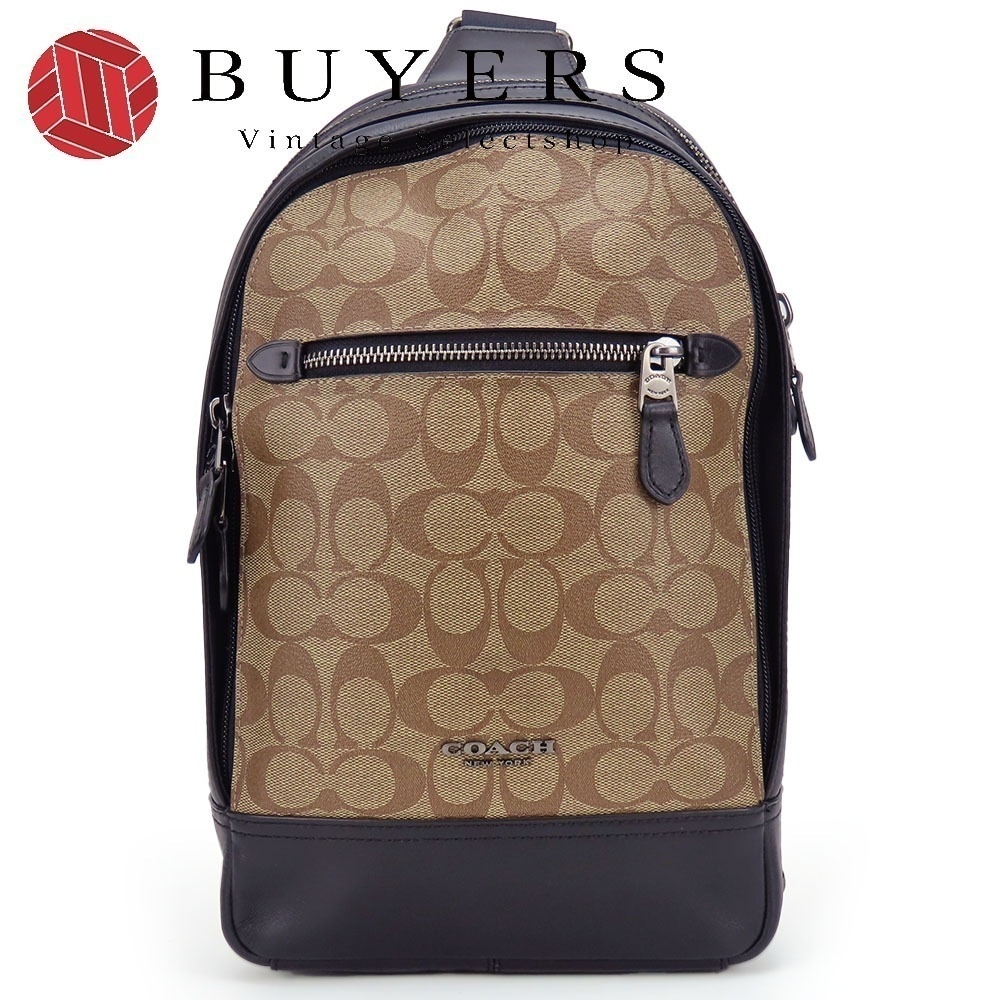 中古 ショルダーバッグ F37573 シグネチャー PVC レザー カーキ ブラック シルバー金具 ボディバッグ 斜め掛け レディース メンズ