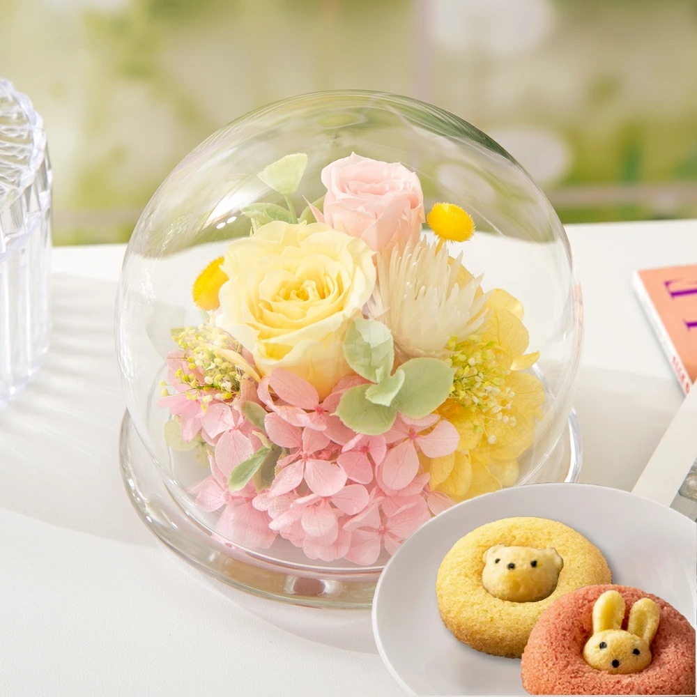 プリザーブドフラワー 誕生日 プレゼント【アマビリテ スイーツセット】ガラスドーム 敬老の日 プレゼント 誕生日 花 プレゼント 退職祝い 結婚祝い 結婚記念日 開店祝い 記念日 卒業祝い 贈り物 ギプリザーブドフラワー
