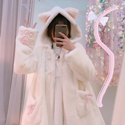 ＼半額SALE／ 猫耳 ボアコート もふもふコート Qoo10] ネコ耳 レディース服 : ジャケット・アウター