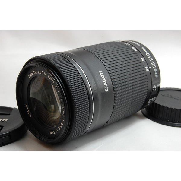【中古】キヤノン Canon EF-S 55-250mm f/4-5.6 IS STM 美品 EF-Sマウント 望遠ズームレンズ 前後キャップ付き
