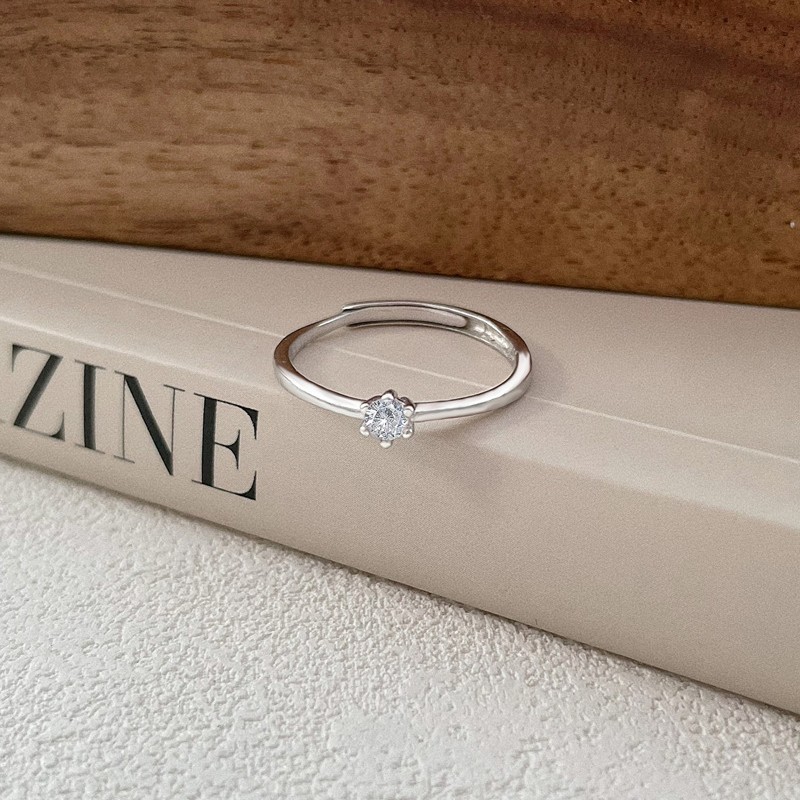 【1点ご購入 で10点プレゼントいたします】純銀シンプル6爪指輪レディースダミーダイヤリング高級感開口リング