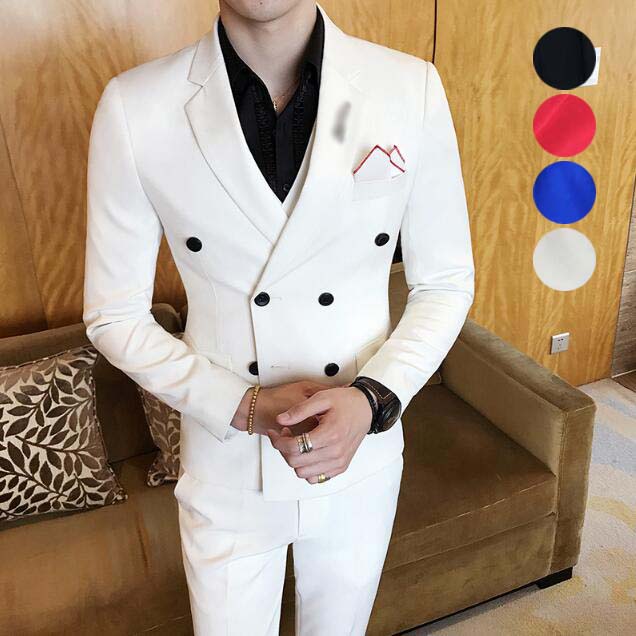 メンズフォーマルスーツ3点セットジャケット+パンツ+ベスト3ピーlススーツメンズスーツ韓国風ダブルスーツビジネススーツセットアップスリーピース無地スリムスーツパーティースーツ紳士服出勤出張通勤入学/卒