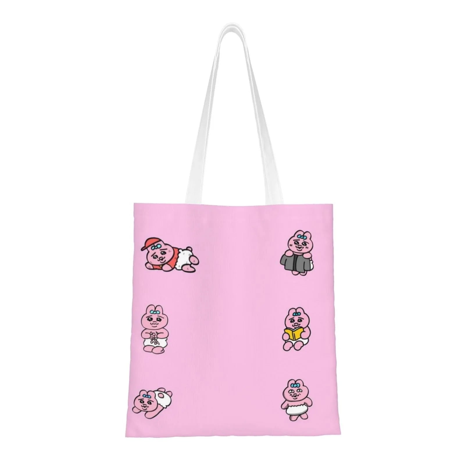 【1つ買うと10個もらえる】メガ割おぱんちゅうさぎ ショッピングバッグ エコバッグ 軽量 キャンバス 帆布 かわいい おしゃれ シンプル キャラクター バッグ 大容量 通勤 通学 散歩バッグ Z240