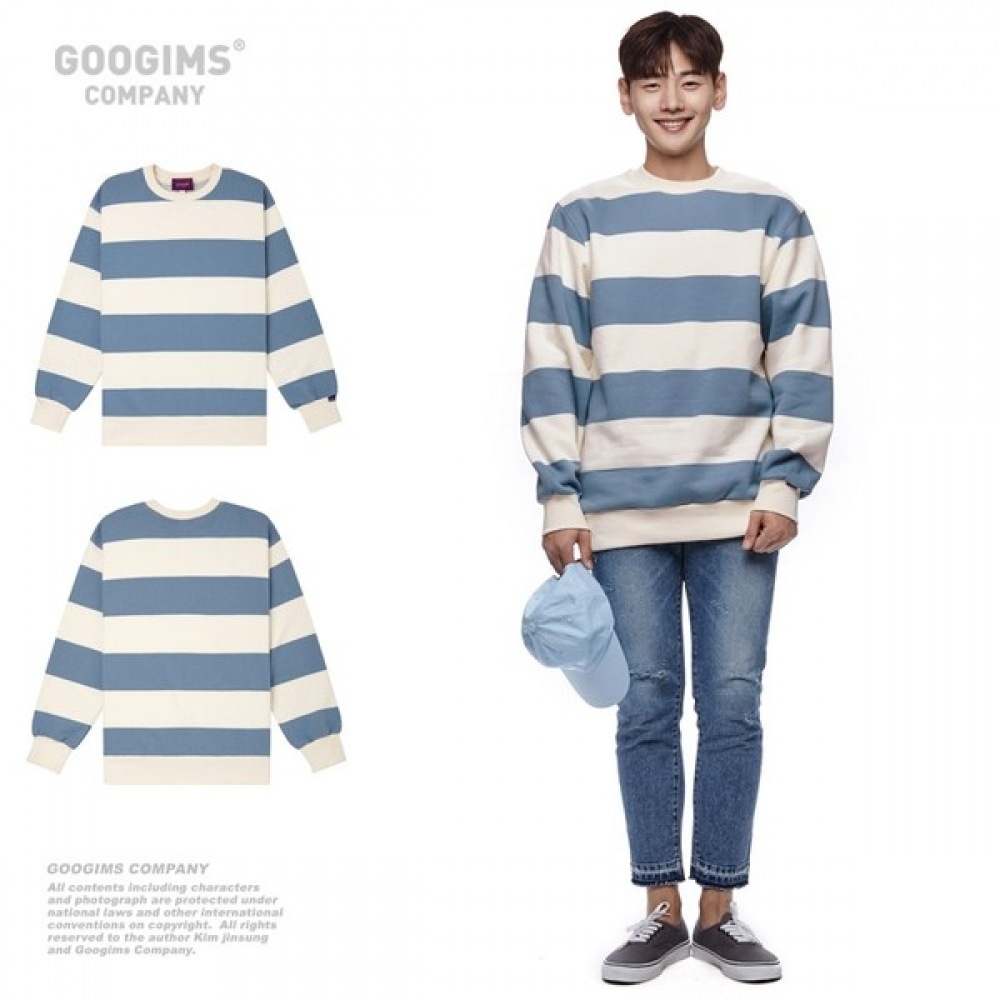 (グーギンズ) Gugims 1241_ストライプ起毛スウェットシャツ_オーバーフィット