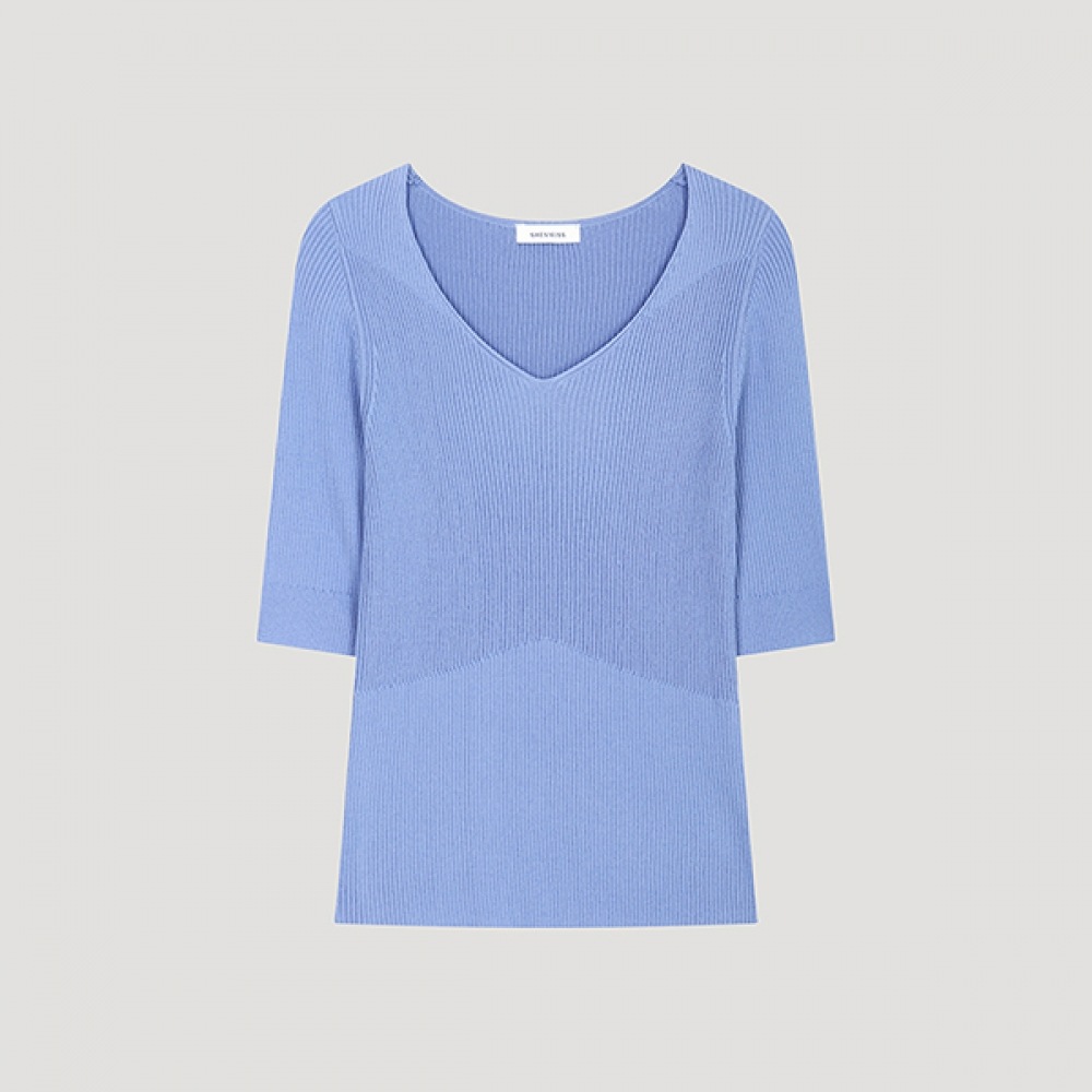 (シールズミス) スリムリブ Vネックニット_SSKPOO22100_BL