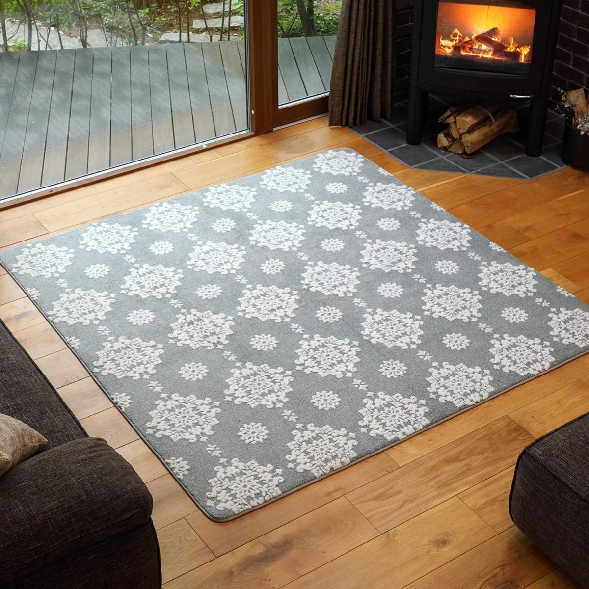 萩原 ホットカーペットカバー シュシュ GY グレー ジャガード織 200×240cm ラグ ラグマット ウレタン入り ふかふか 可愛い フェミニン 床暖房対応 オーナメン