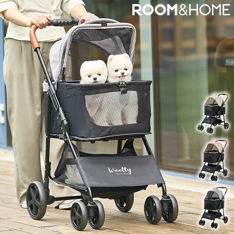 roomnhome EASY ペットカート フォールディング ワイド ペットキャリー 折りたたみ 多頭 犬カート 小型犬 中型犬 ペット用 カート おでかけ 散歩 犬 いぬ イヌ ドッグ 猫 ねこ ネ