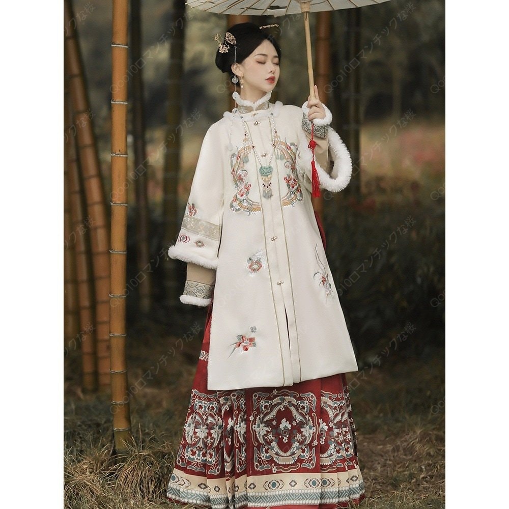 【最安値挑戦】【本日限定】漢服女性用[辰砂]ラウンドカラーコート冬暖かい立ち襟新年戦争ジャケット4点セット-98 8,621円