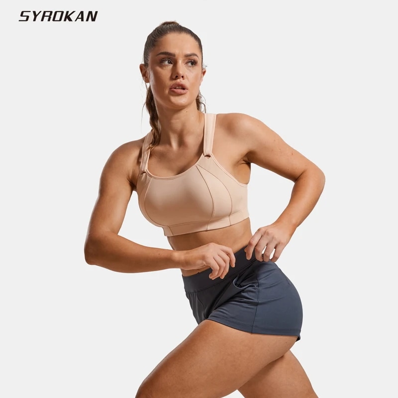 女性のスポーツブラフロント調節可能なハイインパクトはわずかにパッド入りのワイヤレスバックトレーニングをサポートします