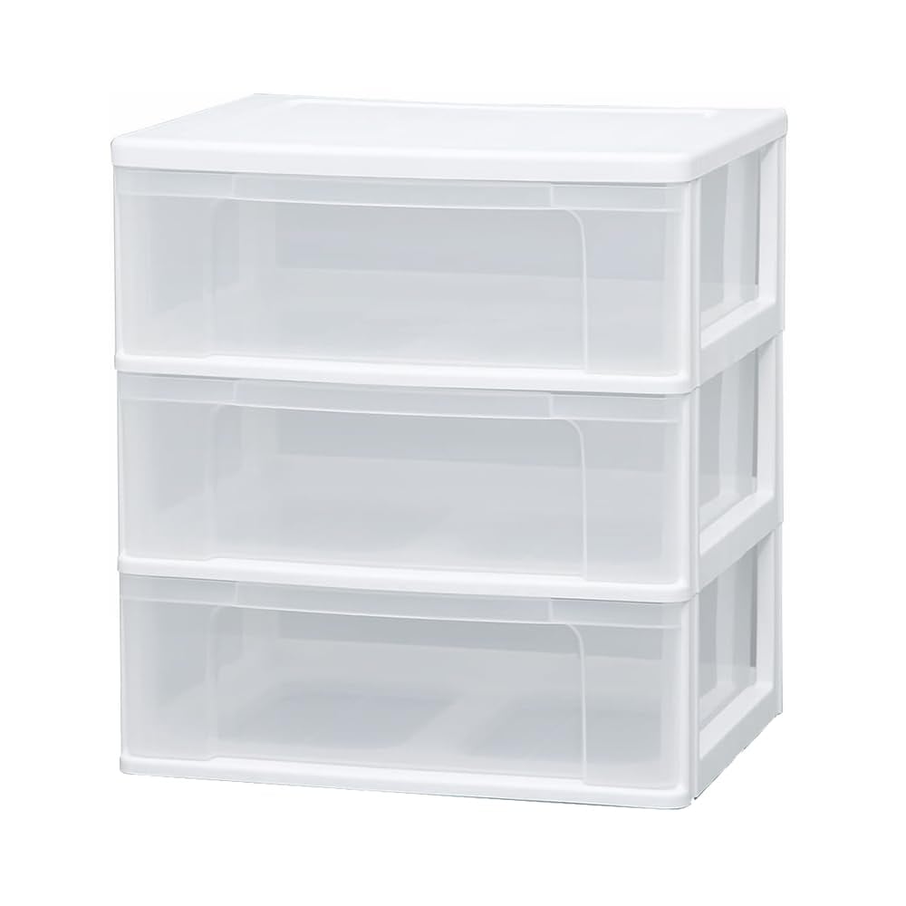 アイリスオーヤマ チェスト 3段 届いてすぐ使える完成品 ワイド 日本製 幅63×奥行50×高さ69cm ホワイト / クリア 白 プラスチック N653 組立不要