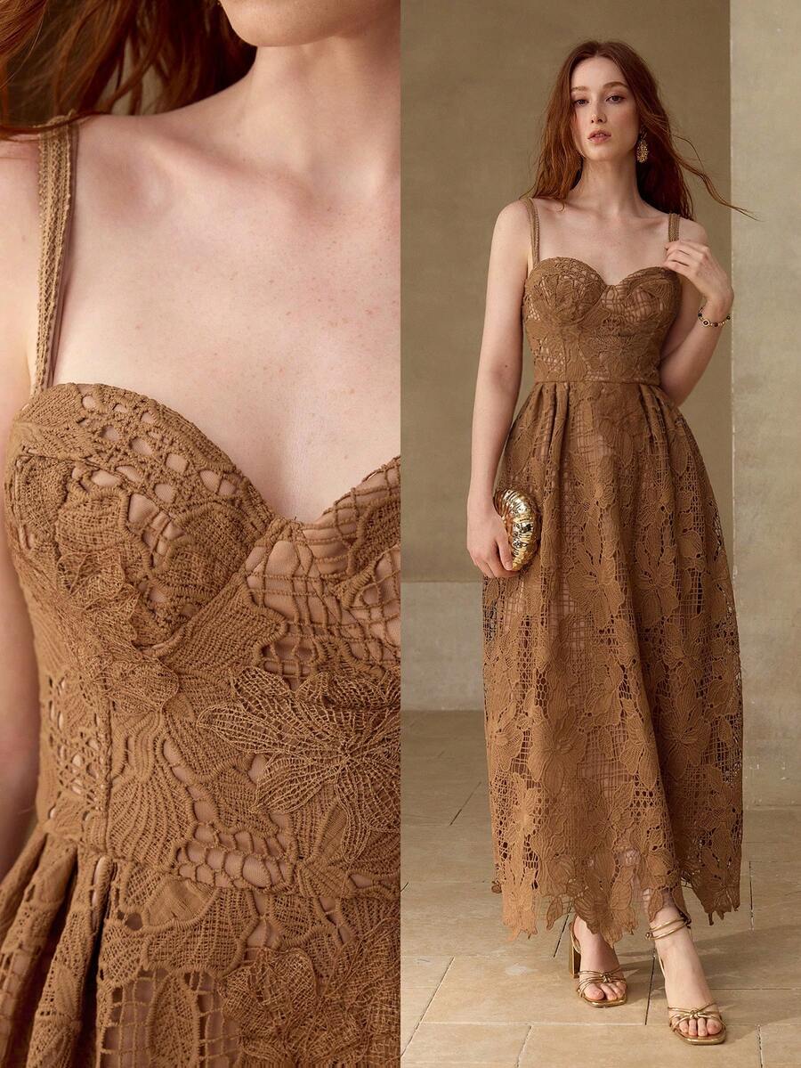 レースパッチワーク ホールアウト ドレス春夏