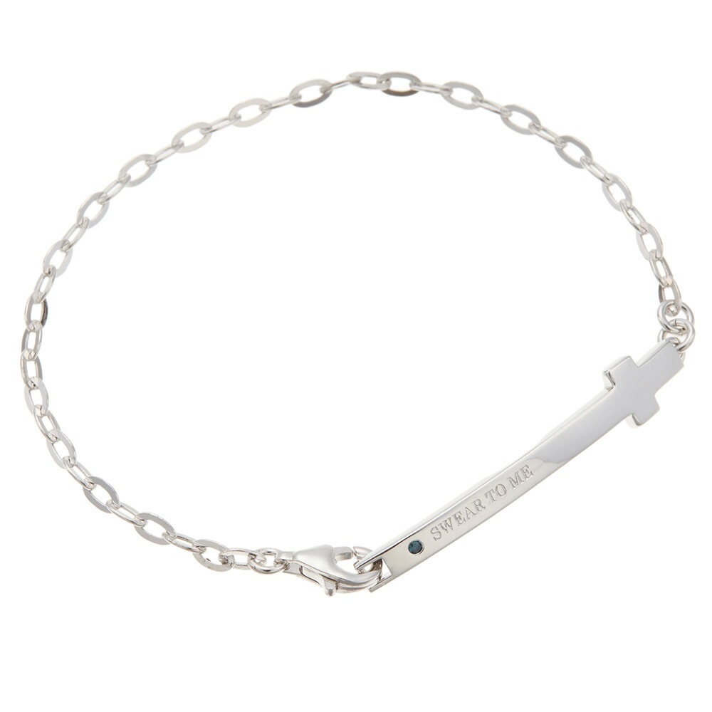 ブレスレット レディース シルバー925製 クロスチェーン ブルーダイヤモンド 十字架 プレート シ