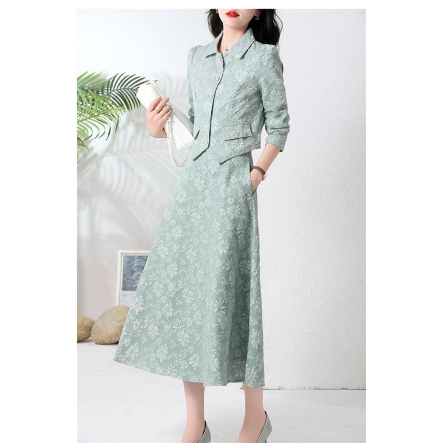 セットアップ レディース スーツ スカート Aライン フォーマル 花柄 ハイウェスト テーラードジャケット スーツジャケット ロングスカート 通勤