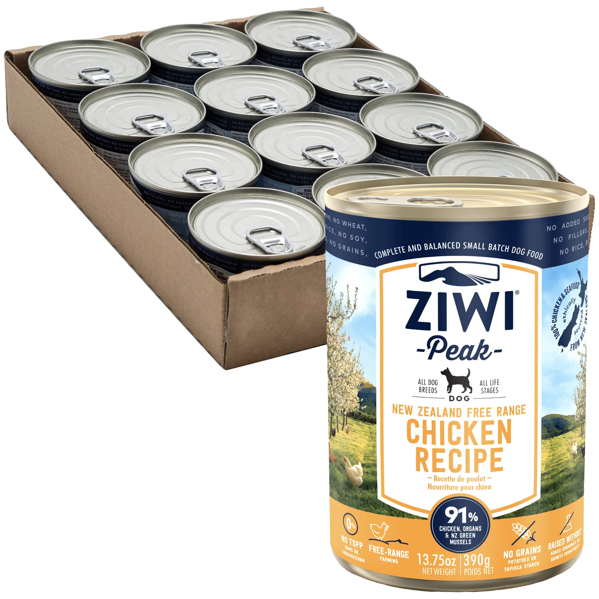 ジウィピーク (ZIWI Peak) 缶詰 フリーレンジチキン (犬用) 390g×12缶 (ケース販売)