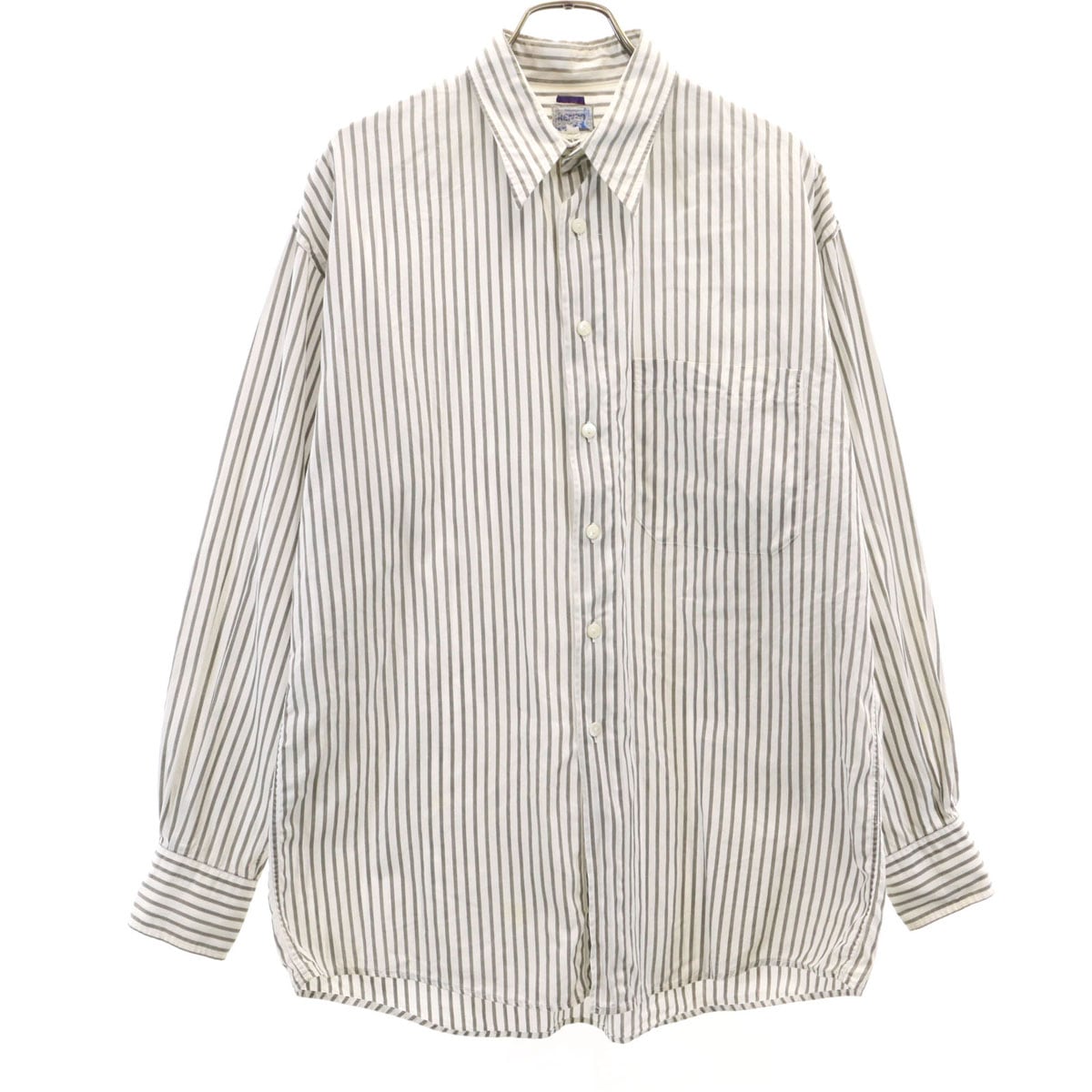 90s 日本製 オールド ストライプ柄 長袖 シャツ 1 グレー系 メンズ 古着