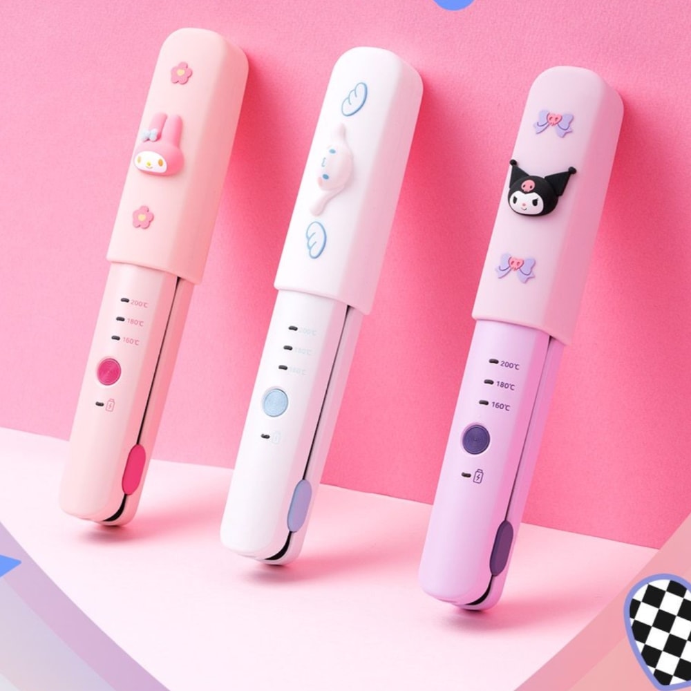 サンリオ 充電式 コドレス ミニヘアアイロン シナモロル クロミ マイメロディ ポタブル シリコン 安全キャップ セラミック コティング 熱板 3段階 度 調節 超量 重さ 178g コ