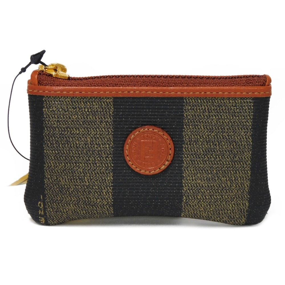 【中古】 コインケース ストライプ ブラウン キーリング ヴィンテージ オールド ペカン コインパース FFロゴ