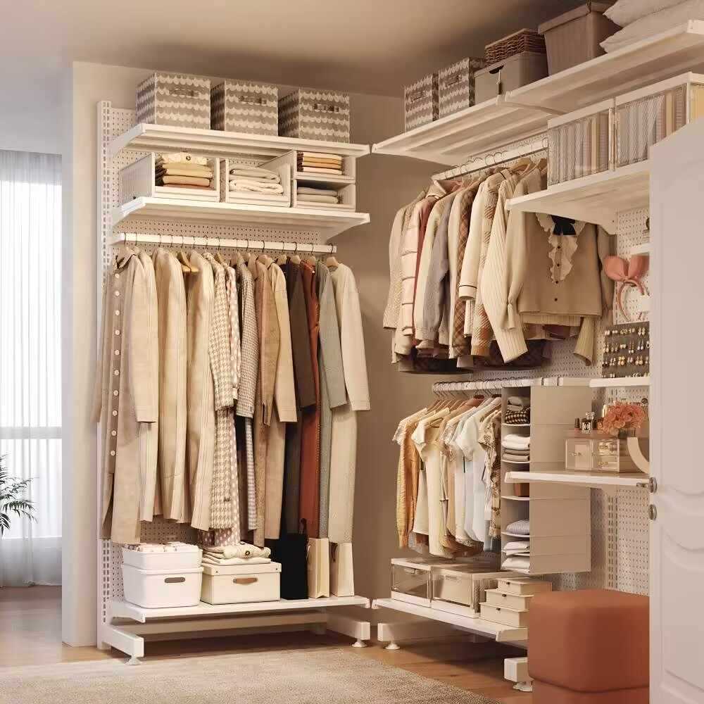 洞洞板衣柜落地开放式衣帽间收纳女生卧室家用金属简易货架置物架