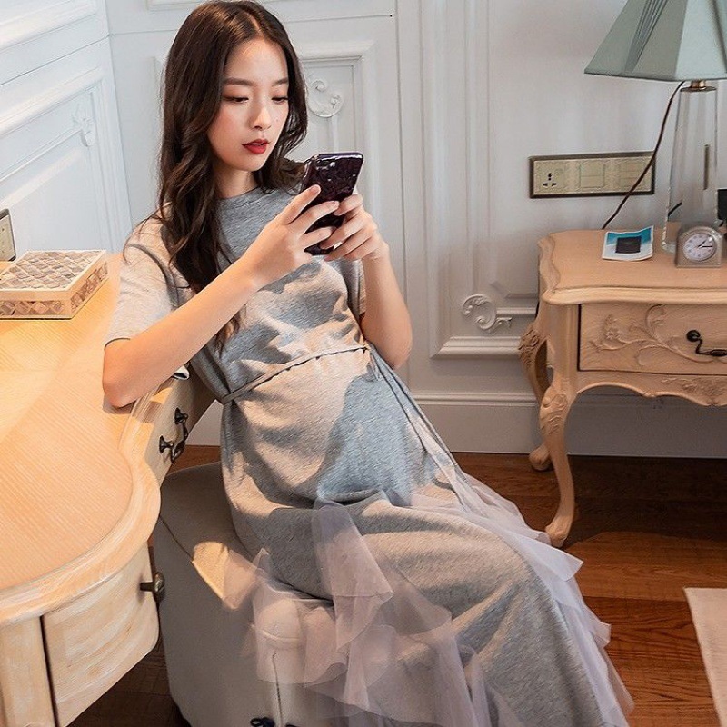 マタニティガーゼスカートドレススーパーフェアリー春ホットママ新しいメッシュサマードレス3-9ヶ月トレンディなママスタイル