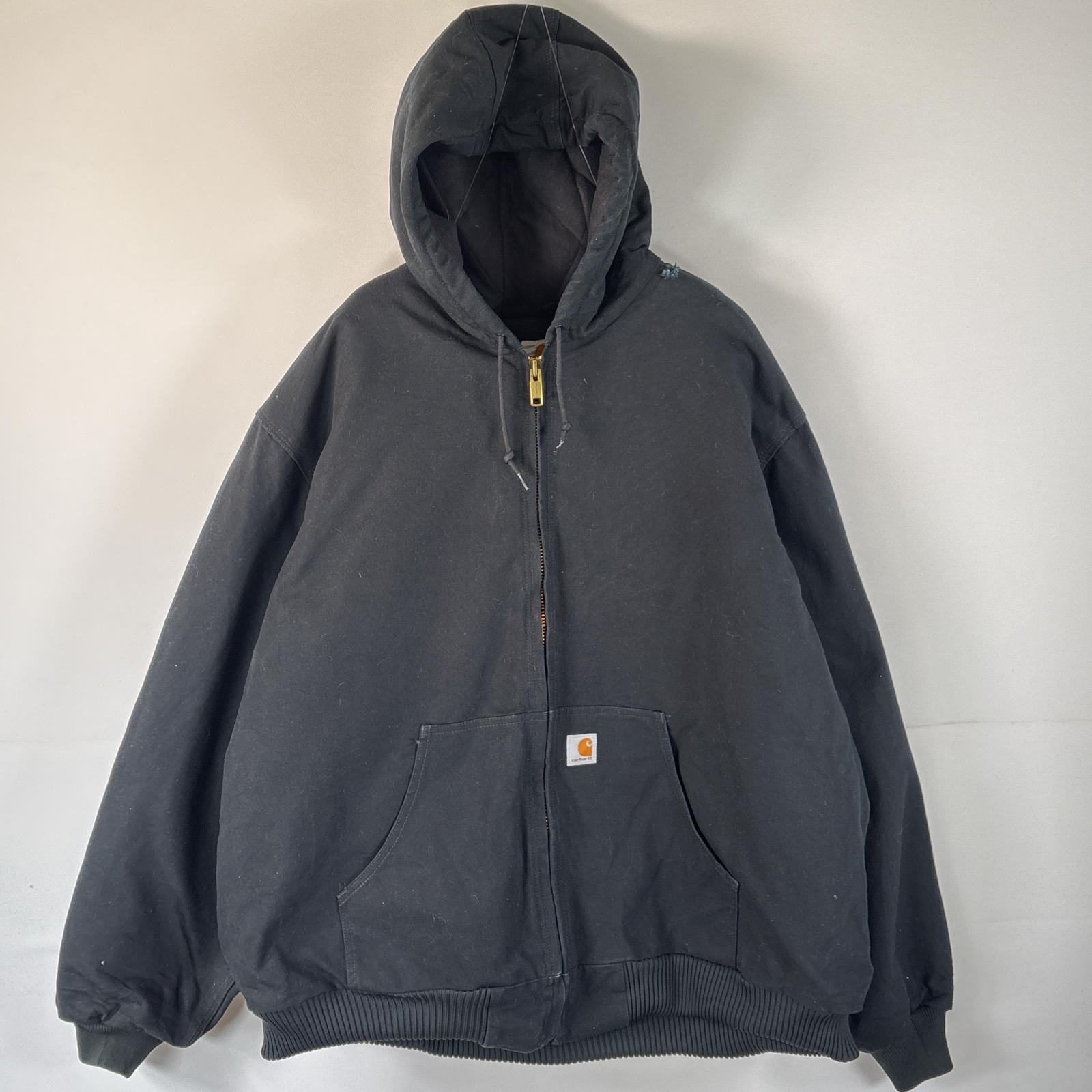 古着 USA製 ダック ワークジャケット アクティブジャケット ワンポイントロゴ 大きいサイズ キルティングライナー XXXL ブラック メンズ