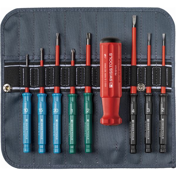 PB SWISS TOOLS ピービースイスツールズ 9点組 5215絶縁ドライバーブレードシリーズ 絶縁ドライバーブレードセット（マイナス/ポジマイナス/ヘクスローブ）ロールケース付 5219.SU