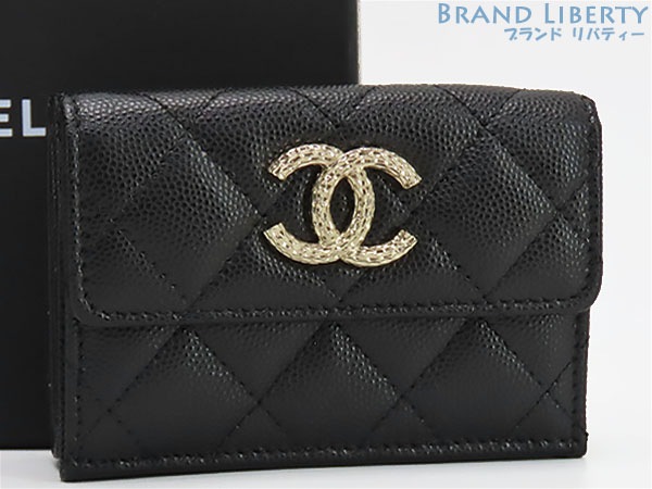 激レア新古品シャネルマトラッセココマークキャビアスキンスモールフラップウォレット三つ折り財布ブラックAP4319