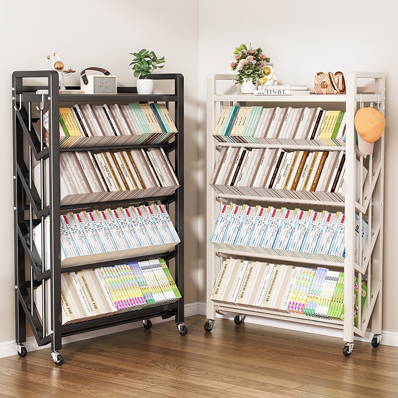 本棚床置き収納ラック可動トロリー書籍収納ラック家庭用シンプル多層バッグ収納ラック