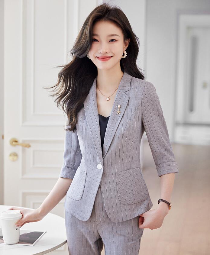 在庫限りビジネス セットアップな洗える 夏物 おしゃれ テーラード スラックス 2点セット 九分丈 ストレッチ パンツスーツ レディース