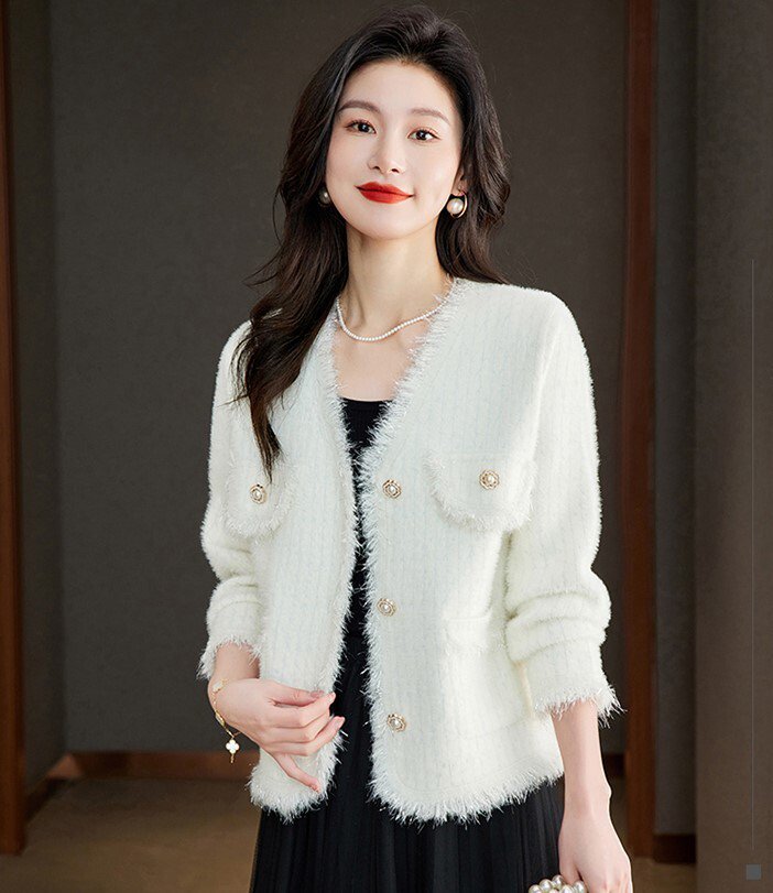 レディース トップス ジャケット ニット 羽織 長袖 ボタン 大人可愛い 上品 おしゃれ エレガント 無地 秋 冬 普段使い M L XL 2XL 3XL ホワイト ピンク