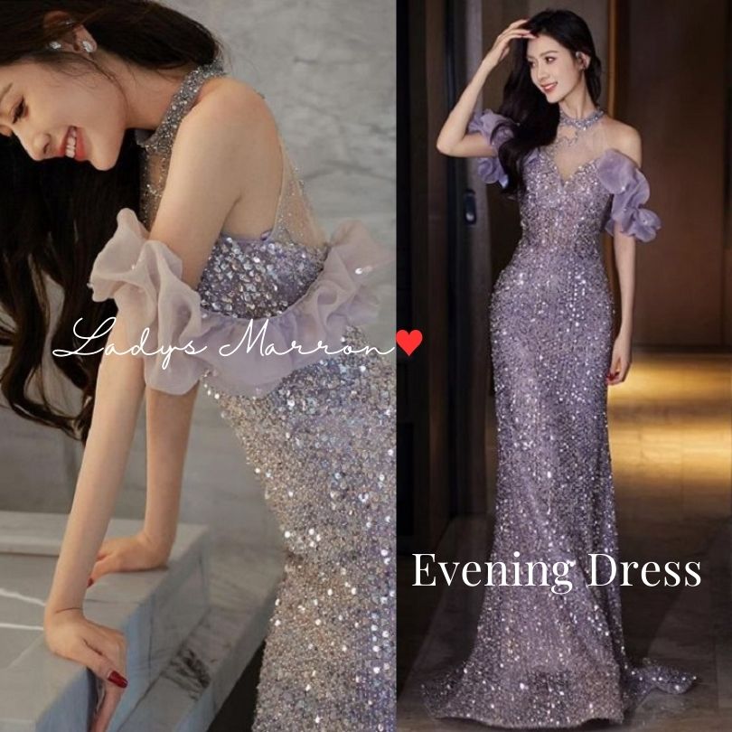 新规入荷続々 イブニングドレス スパンコールドレス 同窓会ドレス 成人式ドレス マーメイドドレス 二次会 オフショルドレス 夏ドレス ロングドレス 紫ドレス パープルドレス パーティードレス かっこい