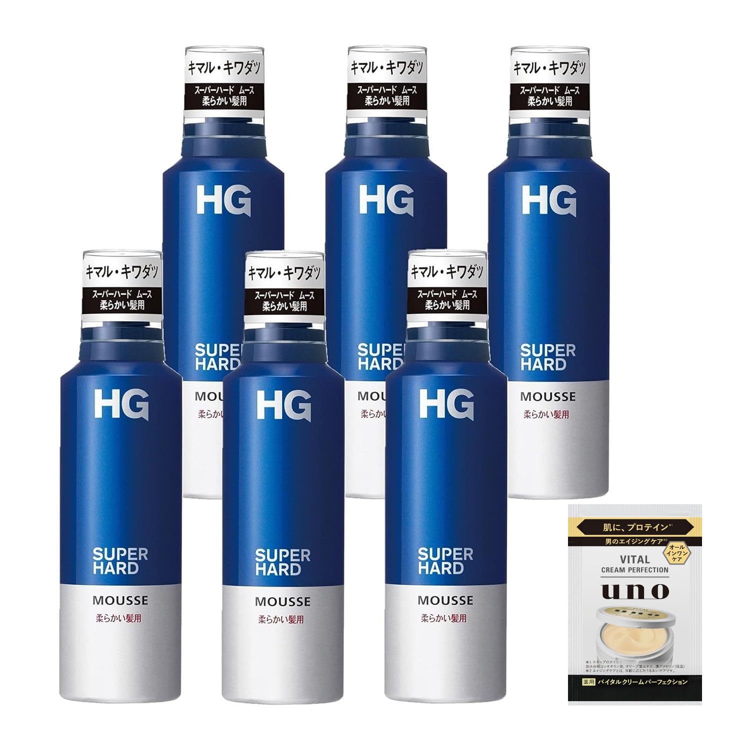 【Amazon.co.jp限定】HG 【まとめ買い】 スーパーハード ムース 柔かい髪 セット 180g×6個 おまけ 強力 長時間 キープ 超微香性 スタイリング メンズ
