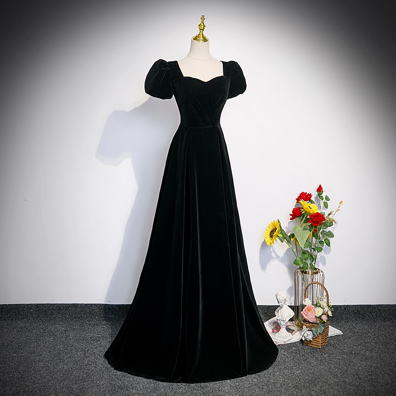 ブラックイブニングドレス 2024 新しいフレンチライト高級ニッチ年次総会ホスト声楽試験合唱パフォーマンス服