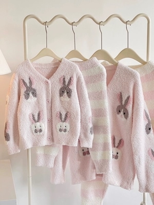くまのお宅物秋冬ふわふわ親子服うさぎ半毛子供厚手保温パジャマ部屋着