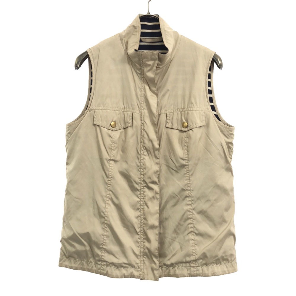 ジップ ベスト ベージュ 裏ボーダー柄 レディース