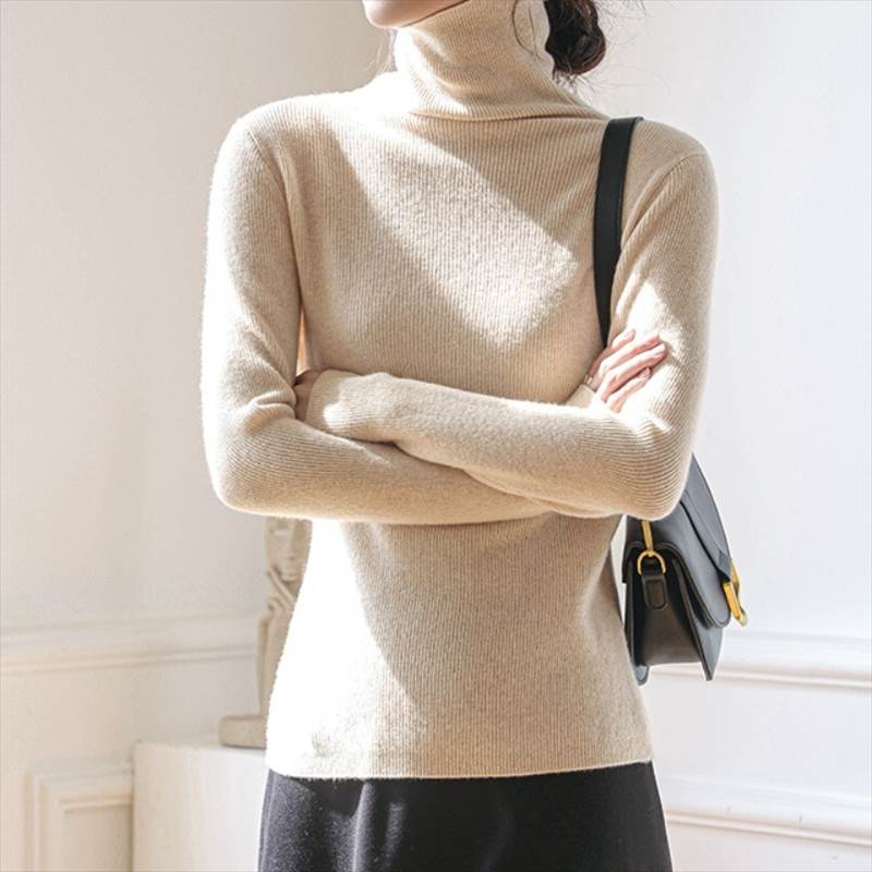 ニット レディース トップス セーター プルオーバー S M L XL ベージュ キャメル ブラック 黒 カーキ 無地 大人カラー くすみカラー 秋カラー 秋 冬 ハイネック タートルネック リブ 長