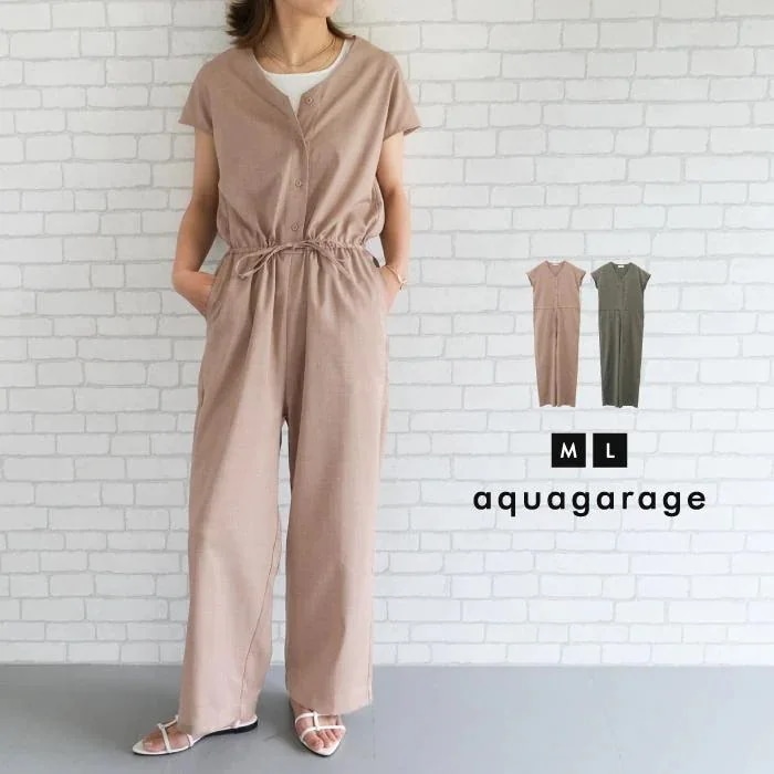 【迅速出荷】販売最低価 ! リネンライクオールインワン レディース 春 夏 秋 M L