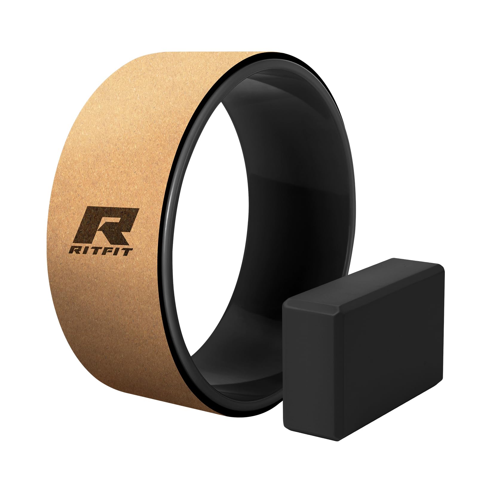 RITFITヨガホイール コルク ヨガリング ストレッチ用リング 背中ストレッチ ヨガ器具 (Standard, ブラック)