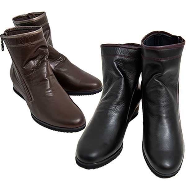 herb 7080 レディースショートブーツ 本革 日本製 幅広4E ウェッジソール ファスナー スタイリッシュ シンプル ゆったり 柔らかい コンフォートシューズ MADE IN JAPAN