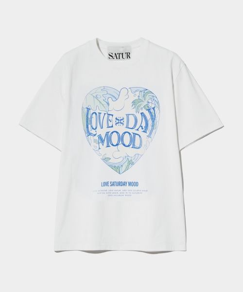SATUR ラブデームードオーシャングラフィックショートスリーブ T シャツクリーンホワイト