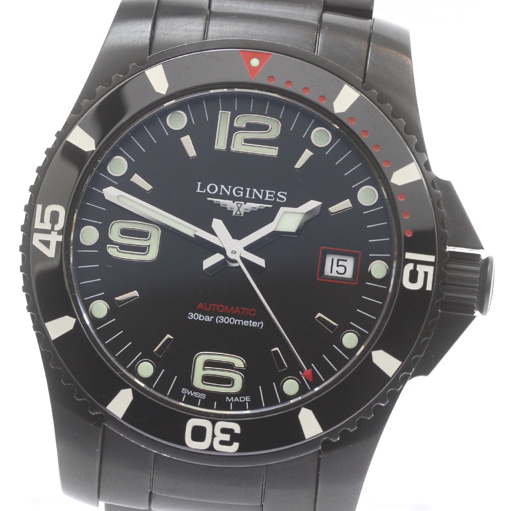 ロンジン LONGINES L3.742.2 ハイドロ コンクエスト ブラックアウト デイト 自動巻き メンズ 良品 _872770【中古】