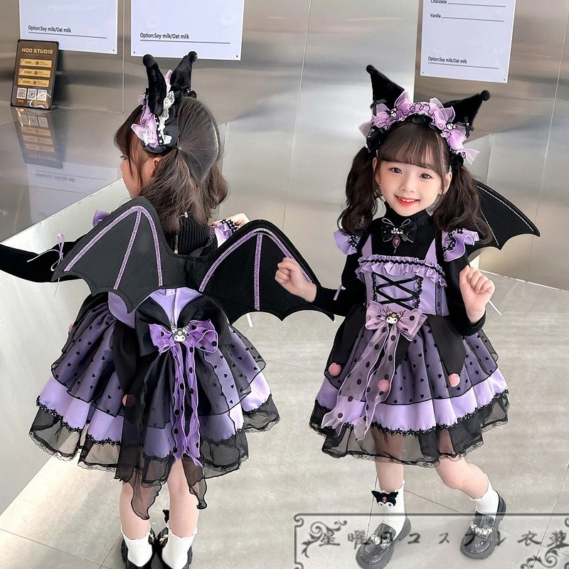 在庫品 2024新品 可愛い クロミ ロリータ 小悪魔 子供ドレス バブル ドレス 子供公演服 4,940円