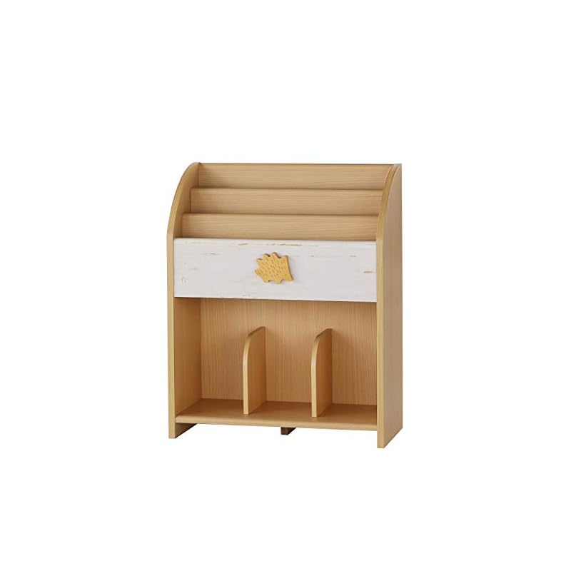 【3日以内発送】白井産業 表紙が見える 絵本棚 ラック 子供 収納 木製 リビングに置ける北欧テイスト かわいい ハリネズミのオーナメント ナチュラルブラウン 幅56.3 高さ69.6 奥行26.5c